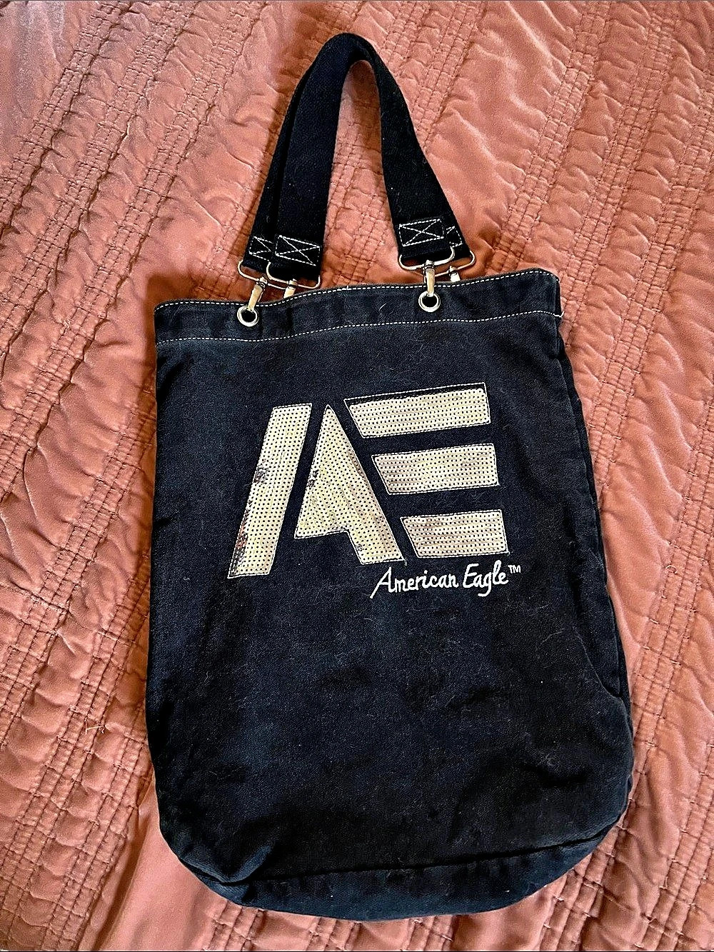 American Eagle Outfitters Black Canvas Sequin Logo Tote Bag
